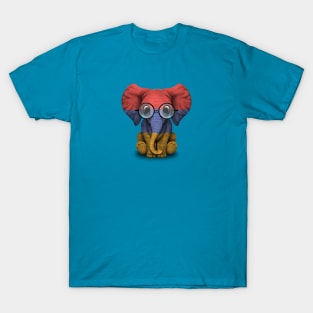 Baby Elephant with Glasses and Armenian Flag T-Shirt